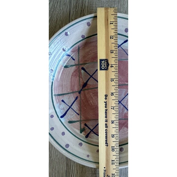 Vintage Studio Pottery 11” Plate Platter Dish Handles Abstract Signed Blue Pink - Picture 5 of 7